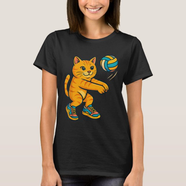 Funny Niedlich Cat Volleyball Player Fan T-Shirt T (Vorderseite)