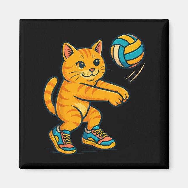 Funny Niedlich Cat Volleyball Player Fan T-Shirt T Magnet (Vorne)