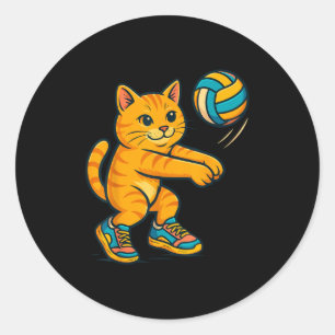 Funny Niedlich Cat Volleyball Player Fan T-Shirt T Runder Aufkleber