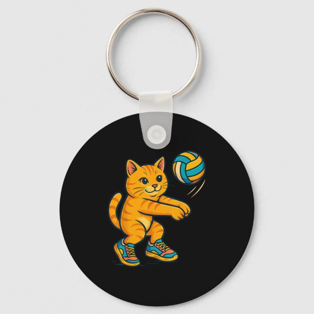 Funny Niedlich Cat Volleyball Player Fan T-Shirt T Schlüsselanhänger (Vorderseite)