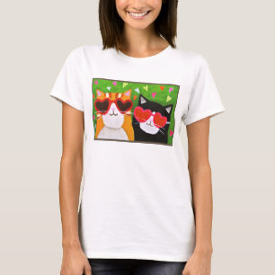 Funny Niedlich Cat with Heart Glasses Cat Folk Art T-Shirt