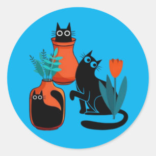 Funny niedlich cats Cartoon Illustration, niedlich Runder Aufkleber