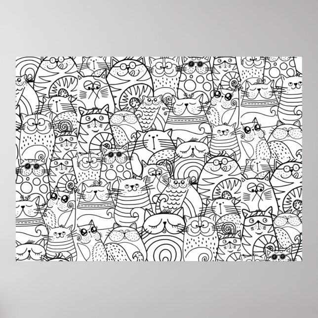 Funny Niedlich Cats Doodle Entspannen im Party Far Poster (Vorne)