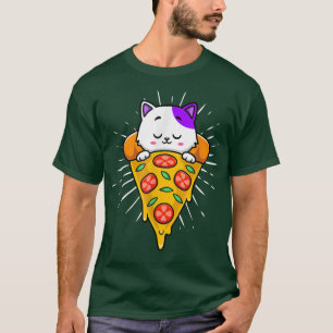 Funny Niedlich Cats Eats Pizza Kawaii Anime Japani T-Shirt