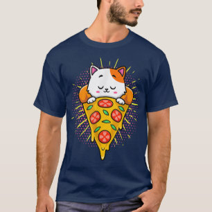 Funny Niedlich Cats Eats Pizza Kawaii Anime Japani T-Shirt