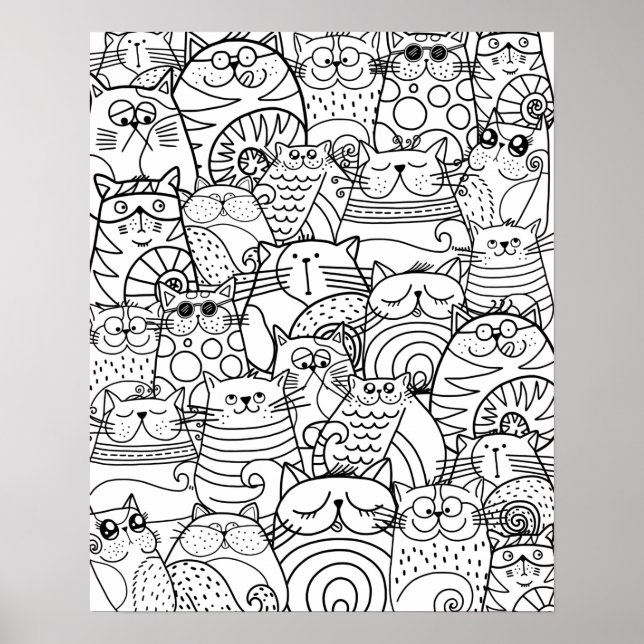 Funny Niedlich Cats Zen Doodle Relaxen Erwachsenen Poster (Vorne)