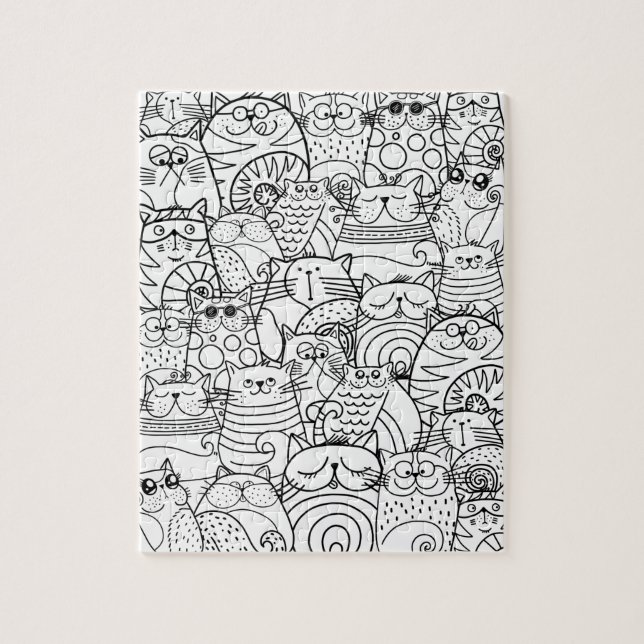 Funny Niedlich Cats Zen Doodle Relaxen Erwachsenen Puzzle (Vertikal)