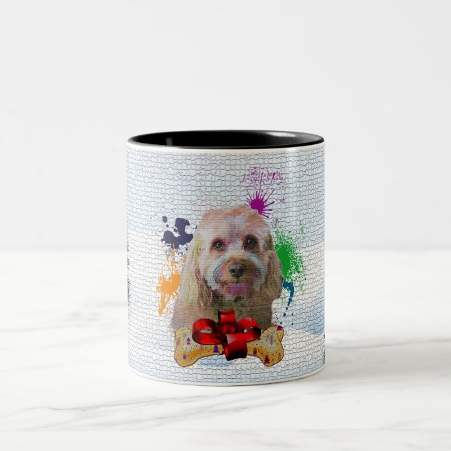 Funny, Niedlich Cavapoo Dog Yappy Weihnachten Zweifarbige Tasse (Mittel)