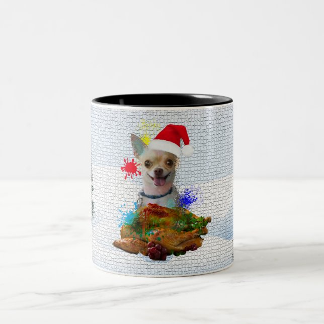 Funny, Niedlich Chihuahua Dog Yappy Weihnachten Zweifarbige Tasse (Mittel)