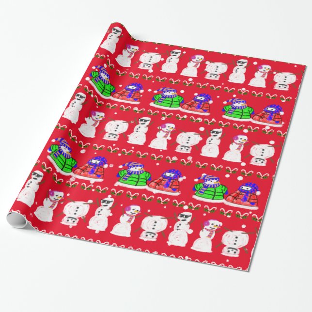Funny Niedlich Christmas Snowmen Geschenkpapier (Ungerollt)
