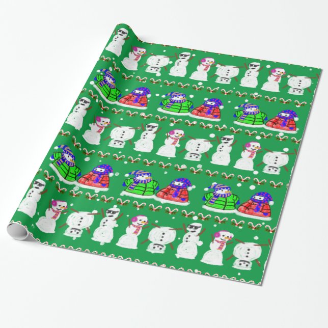 Funny Niedlich Christmas Snowmen Wrapping Paper Geschenkpapier (Ungerollt)