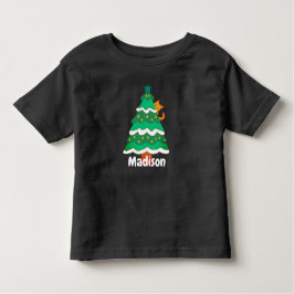 Funny Niedlich Christmas Tree Katze Personalisiert Kleinkind T-shirt