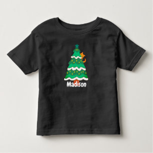 Funny Niedlich Christmas Tree Katze Personalisiert Kleinkind T-shirt
