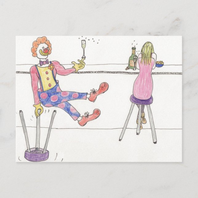 Funny Niedlich Clown Liebe Cartoon Romance Spaß Ar Postkarte (Vorderseite)