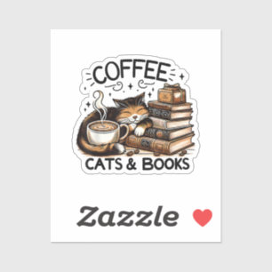 Funny Niedlich Coffee Cats Bücher Lover Gift Idee  Aufkleber