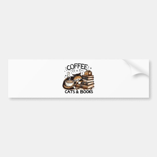 Funny Niedlich Coffee Cats Bücher Lover Gift Idee  Autoaufkleber (Vorne)
