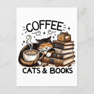 Funny Niedlich Coffee Cats Bücher Lover Gift Idee Begleitkarte