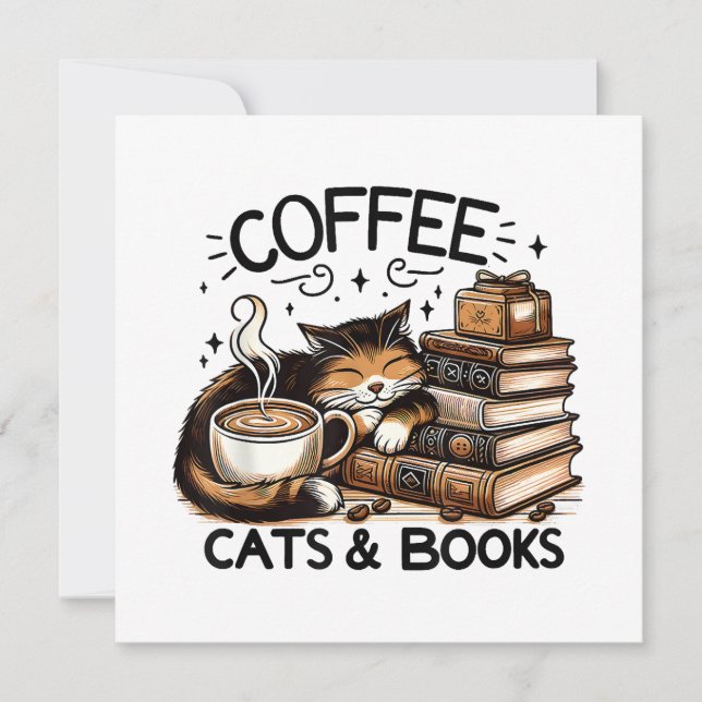 Funny Niedlich Coffee Cats Bücher Lover Gift Idee  Einladung (Vorderseite)