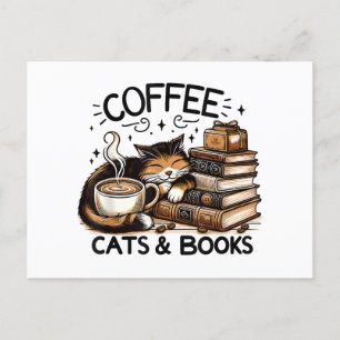 Funny Niedlich Coffee Cats Bücher Lover Gift Idee  Feiertagspostkarte