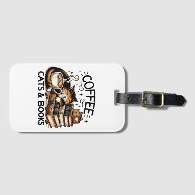 Funny Niedlich Coffee Cats Bücher Lover Gift Idee  Gepäckanhänger (Vorderseite (Horizontal))