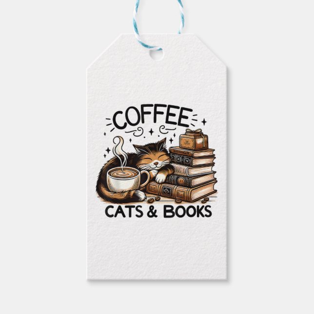 Funny Niedlich Coffee Cats Bücher Lover Gift Idee  Geschenkanhänger (Vorderseite)