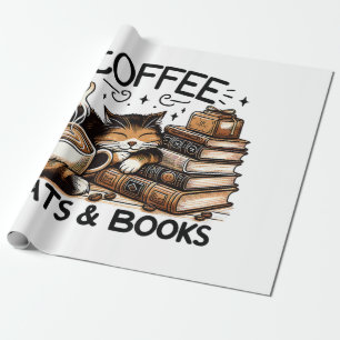 Funny Niedlich Coffee Cats Bücher Lover Gift Idee  Geschenkpapier