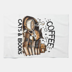 Funny Niedlich Coffee Cats Bücher Lover Gift Idee Geschirrtuch