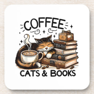Funny Niedlich Coffee Cats Bücher Lover Gift Idee Getränkeuntersetzer