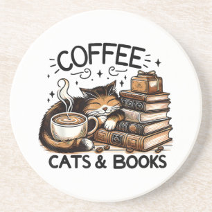 Funny Niedlich Coffee Cats Bücher Lover Gift Idee Getränkeuntersetzer