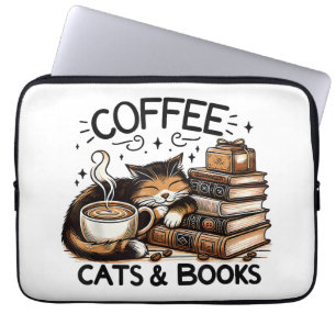 Funny Niedlich Coffee Cats Bücher Lover Gift Idee Laptopschutzhülle