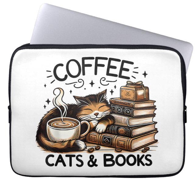 Funny Niedlich Coffee Cats Bücher Lover Gift Idee  Laptopschutzhülle (Vorderseite)