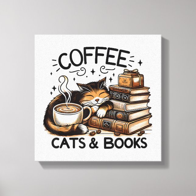 Funny Niedlich Coffee Cats Bücher Lover Gift Idee  Leinwanddruck (Vorderseite)