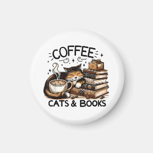 Funny Niedlich Coffee Cats Bücher Lover Gift Idee Magnet