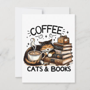 Funny Niedlich Coffee Cats Bücher Lover Gift Idee Mitteilungskarte