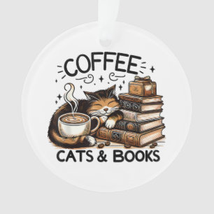 Funny Niedlich Coffee Cats Bücher Lover Gift Idee Ornament