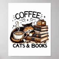 Funny Niedlich Coffee Cats Bücher Lover Gift Idee 