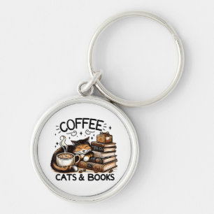 Funny Niedlich Coffee Cats Bücher Lover Gift Idee Schlüsselanhänger