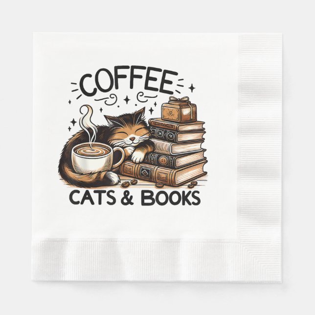 Funny Niedlich Coffee Cats Bücher Lover Gift Idee  Serviette (Vorderseite)