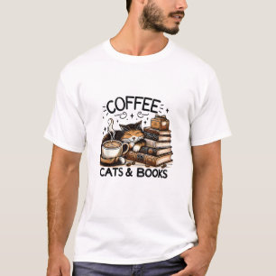Funny Niedlich Coffee Cats Bücher Lover Gift Idee T-Shirt