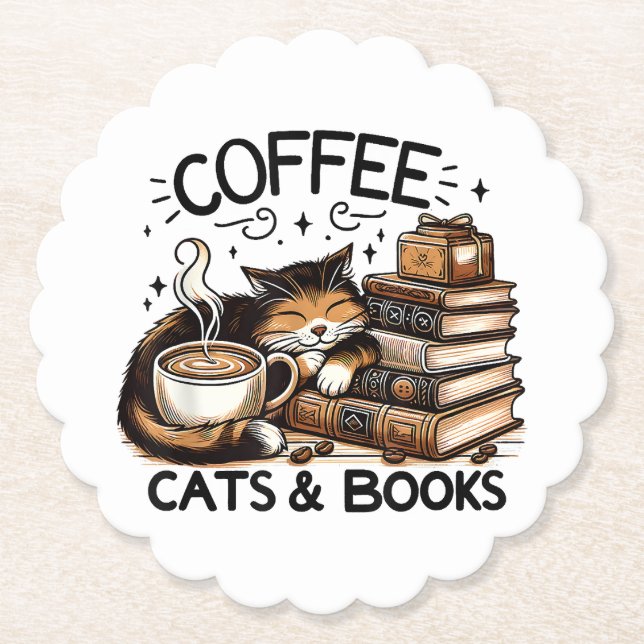 Funny Niedlich Coffee Cats Bücher Lover Gift Idee  Untersetzer (Vorderseite)