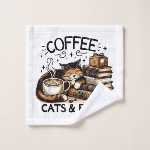 Funny Niedlich Coffee Cats Bücher Lover Gift Idee Waschlappen
