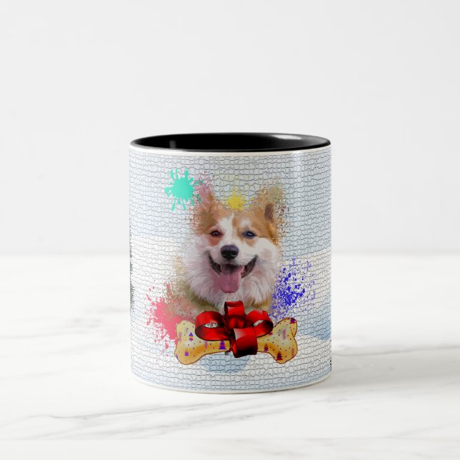 Funny, Niedlich Corgi Dog Yappy Weihnachten Zweifarbige Tasse (Mittel)