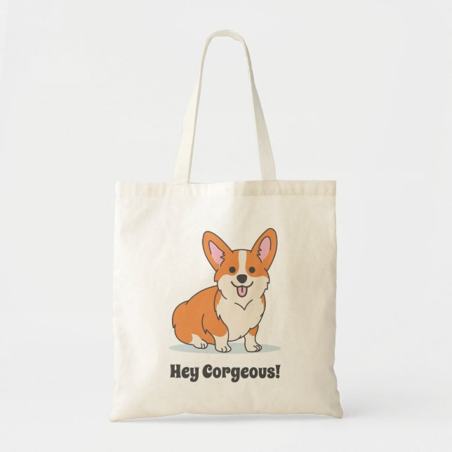 Funny Niedlich Corgi Puppy - Hey Corgeous Tragetasche (Vorne)