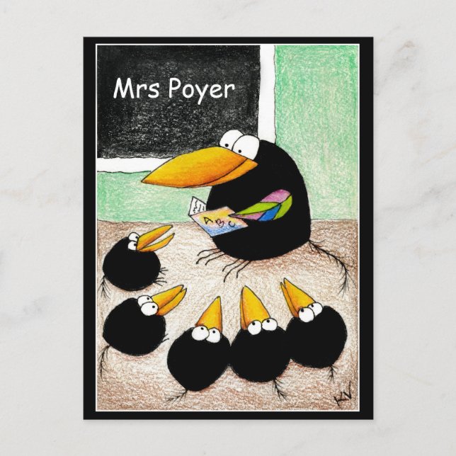 Funny Niedlich Crow Teachers Student Classpostcard Postkarte (Vorderseite)