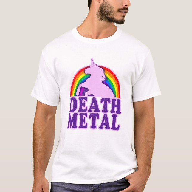 Funny Niedlich Death Metal Unicorn Regenbogen T-Shirt (Vorderseite)
