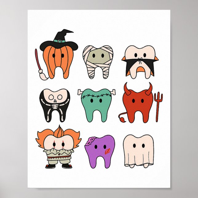 Funny Niedlich Dental Hygiene Monsters Teeth Squad Poster (Vorne)