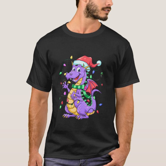 Funny Niedlich Dragon Figures Lights Christmas San T-Shirt (Vorderseite)