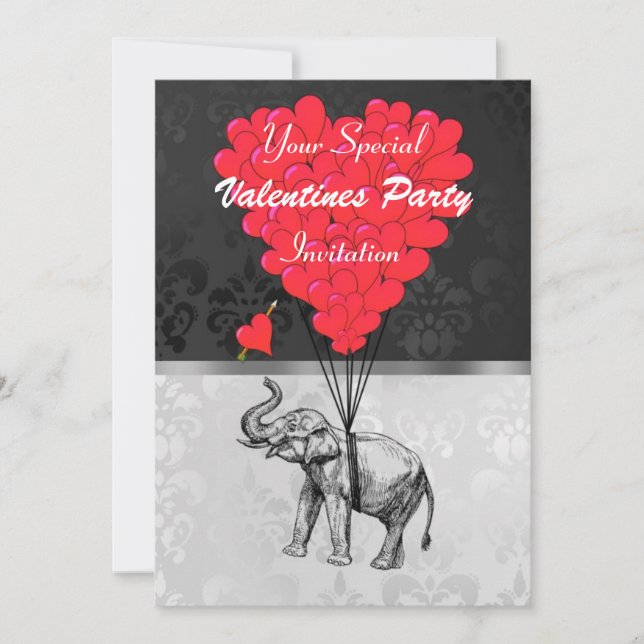 Funny niedlich Elefant and heart Valentines Party Einladung (Vorderseite)