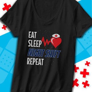 Funny Niedlich essen Schlaf Nachtschicht Wiederhol T-Shirt