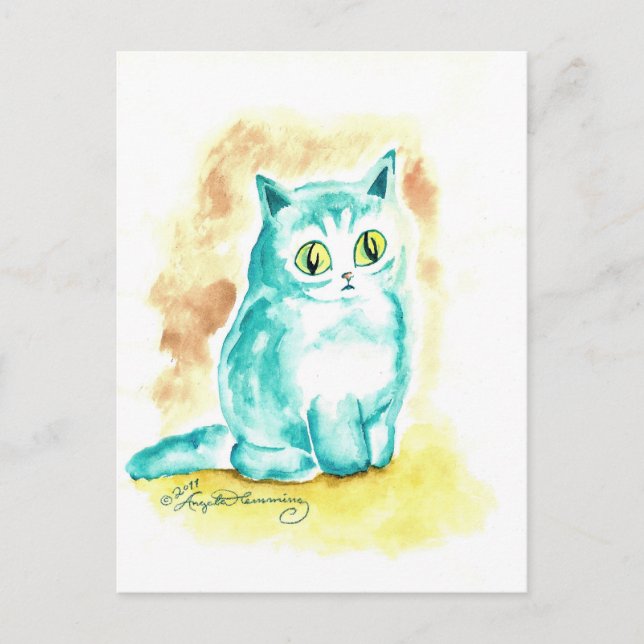 Funny Niedlich fat Blue Cat Postkarte (Vorderseite)